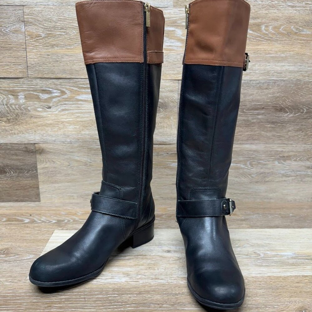 Bandolino Coppa Black/Brown Leather Knee High Boots Women's Size 7